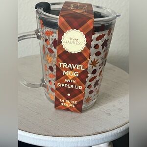 Fall Autumn Seasonal Travel Mug with Sipper Lid - Clear and Orange
